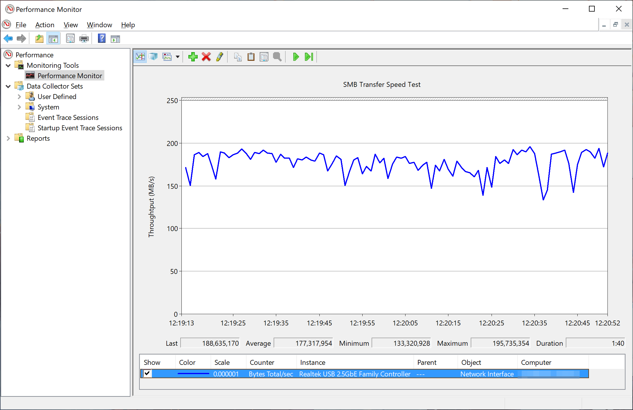 SMB file transfer speed test result